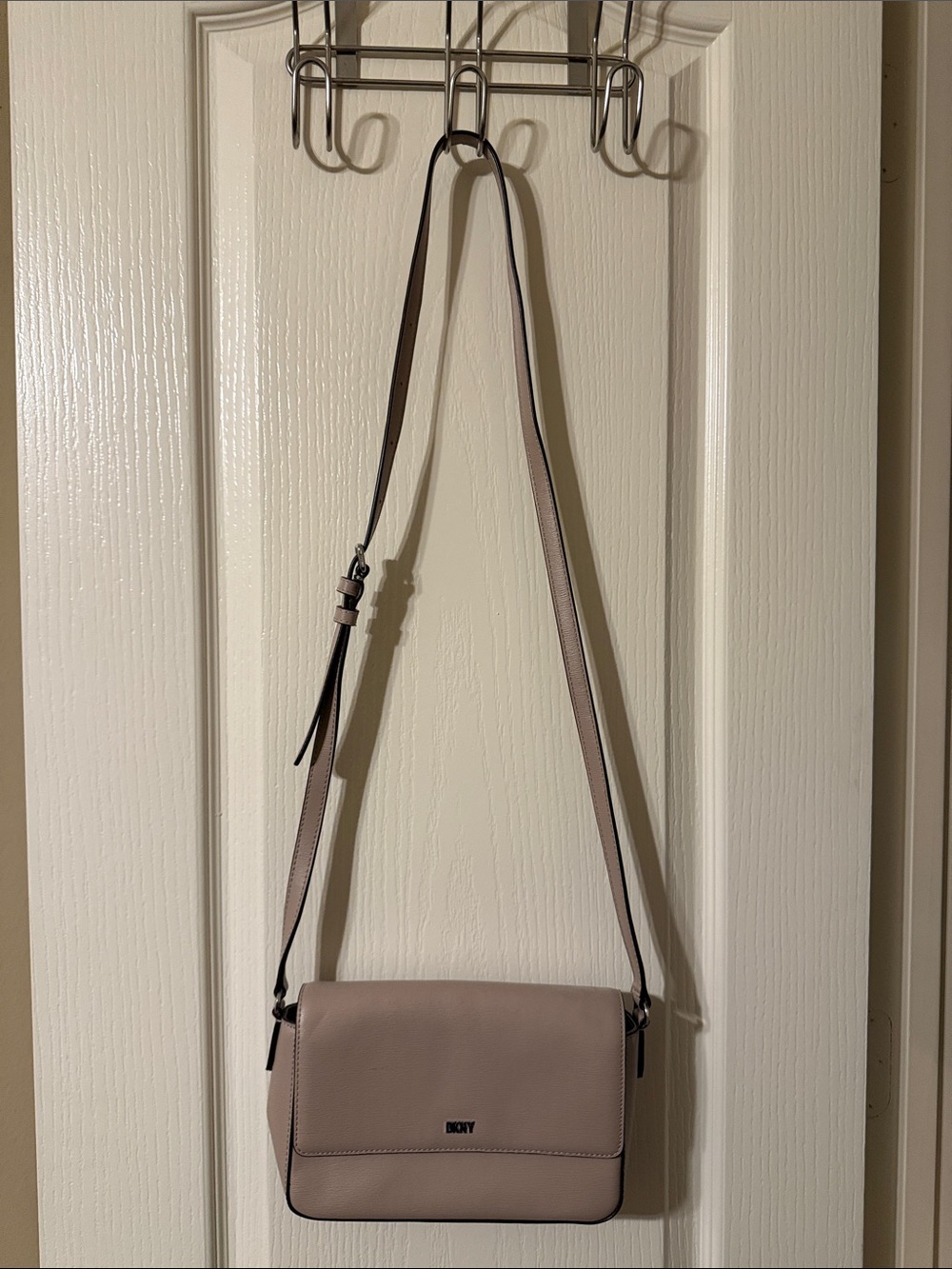 DKNY Taupe-Pink Leather Crossbody Bag with Adjustable Strap